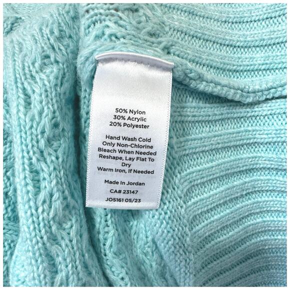 Talbots Women’s XL 16/18  Blue Cable Knit Mock Neck Sweater Silver Buttons - Picture 11 of 12